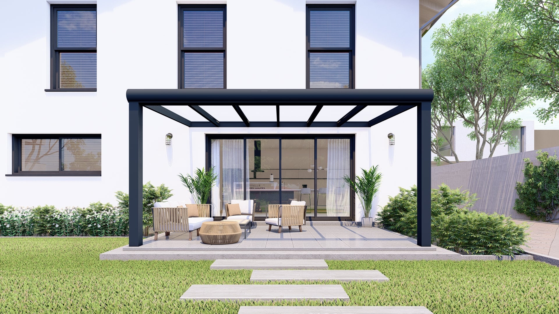 Terrassenüberdachung Anthrazit (RAL7016) Glasdach