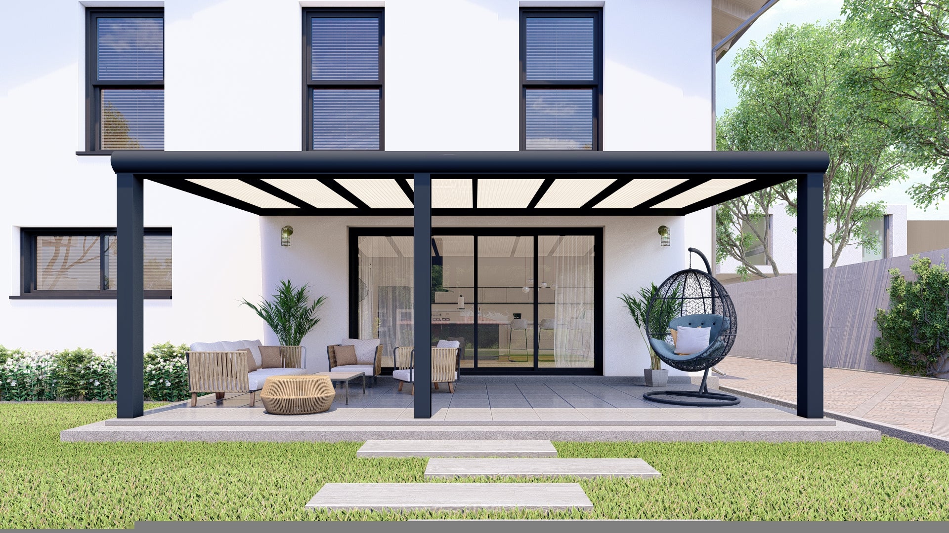 Terrassenüberdachung Anthrazit (RAL7016) Polycarbonat Milchweiß