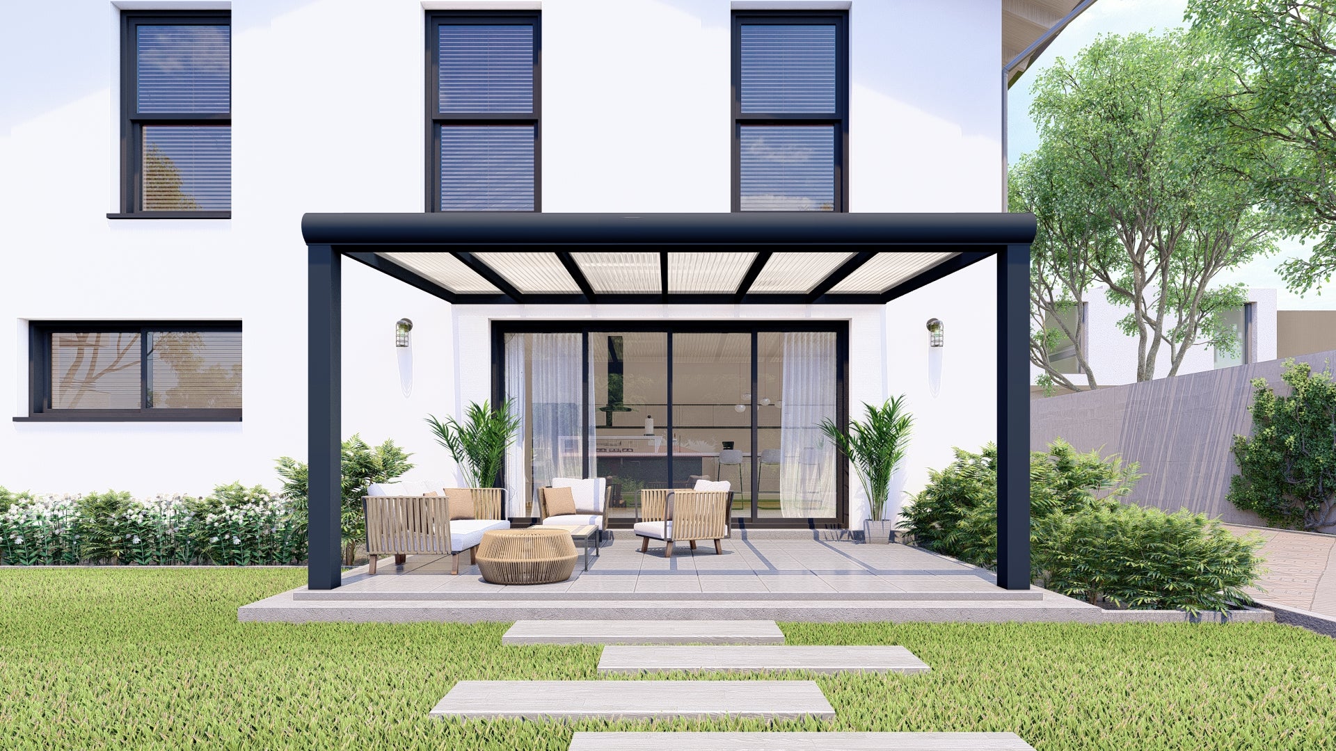 Terrassenüberdachung Anthrazit (RAL7016) Polycarbonat Klar