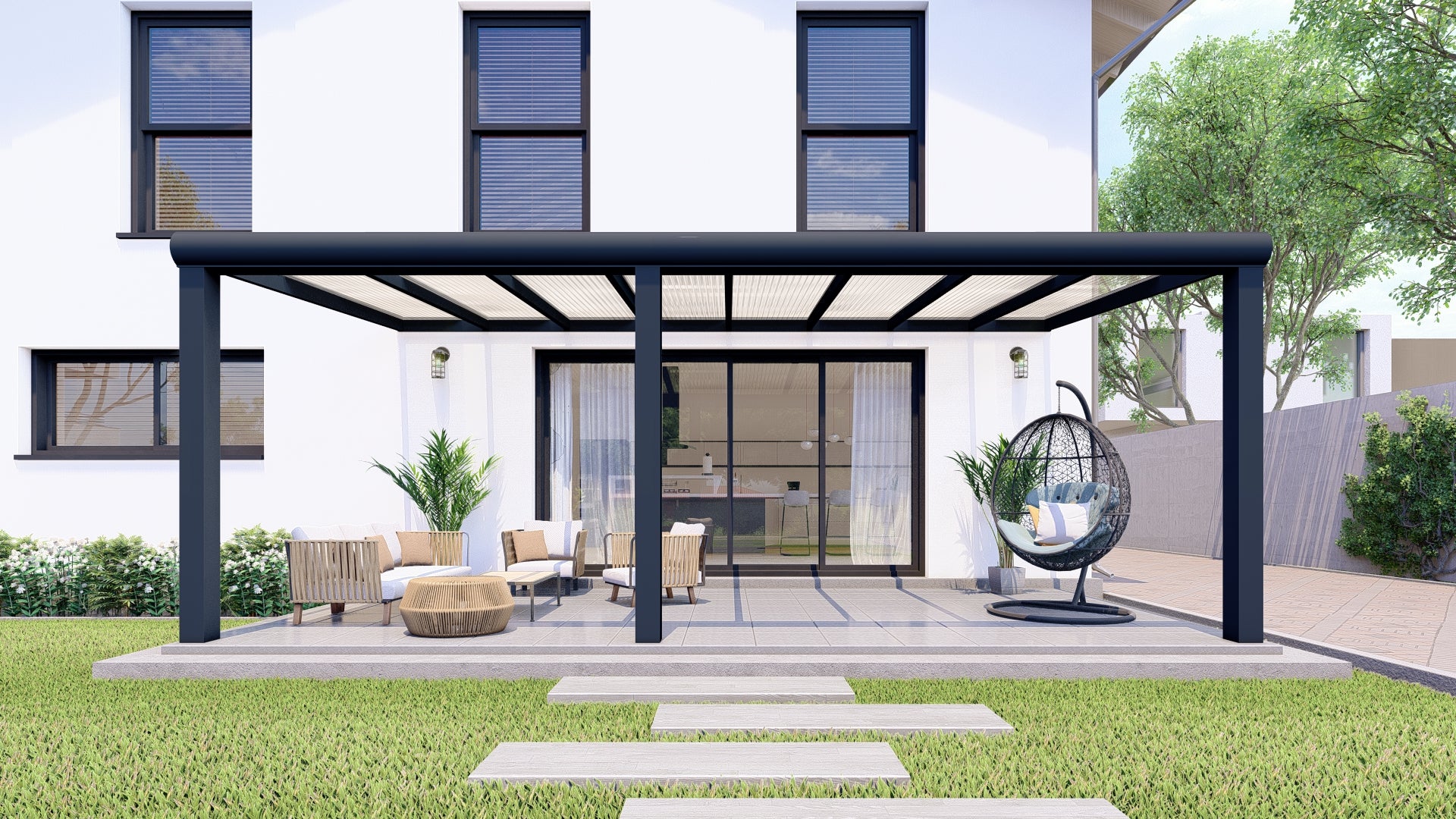 Terrassenüberdachung Anthrazit (RAL7016) Polycarbonat Klar