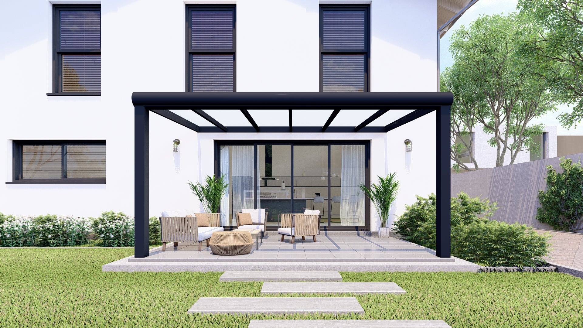 Terrassenüberdachung Schwarz (RAL9005) Glasdach