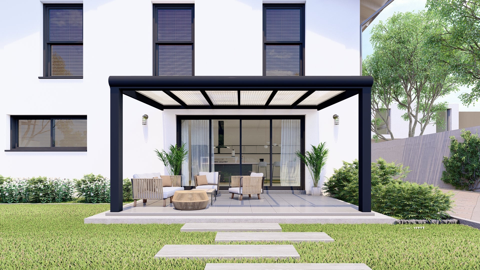 Terrassenüberdachung Schwarz (RAL9005) Polycarbonat Klar