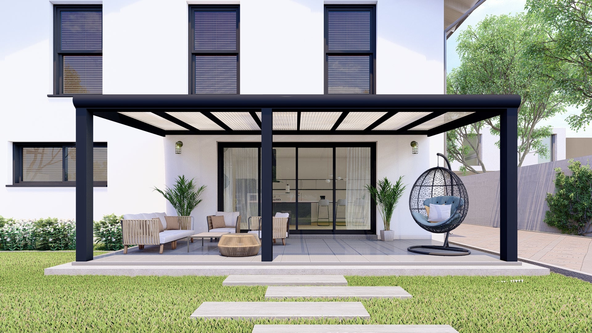 Terrassenüberdachung Schwarz (RAL9005) Polycarbonat Klar