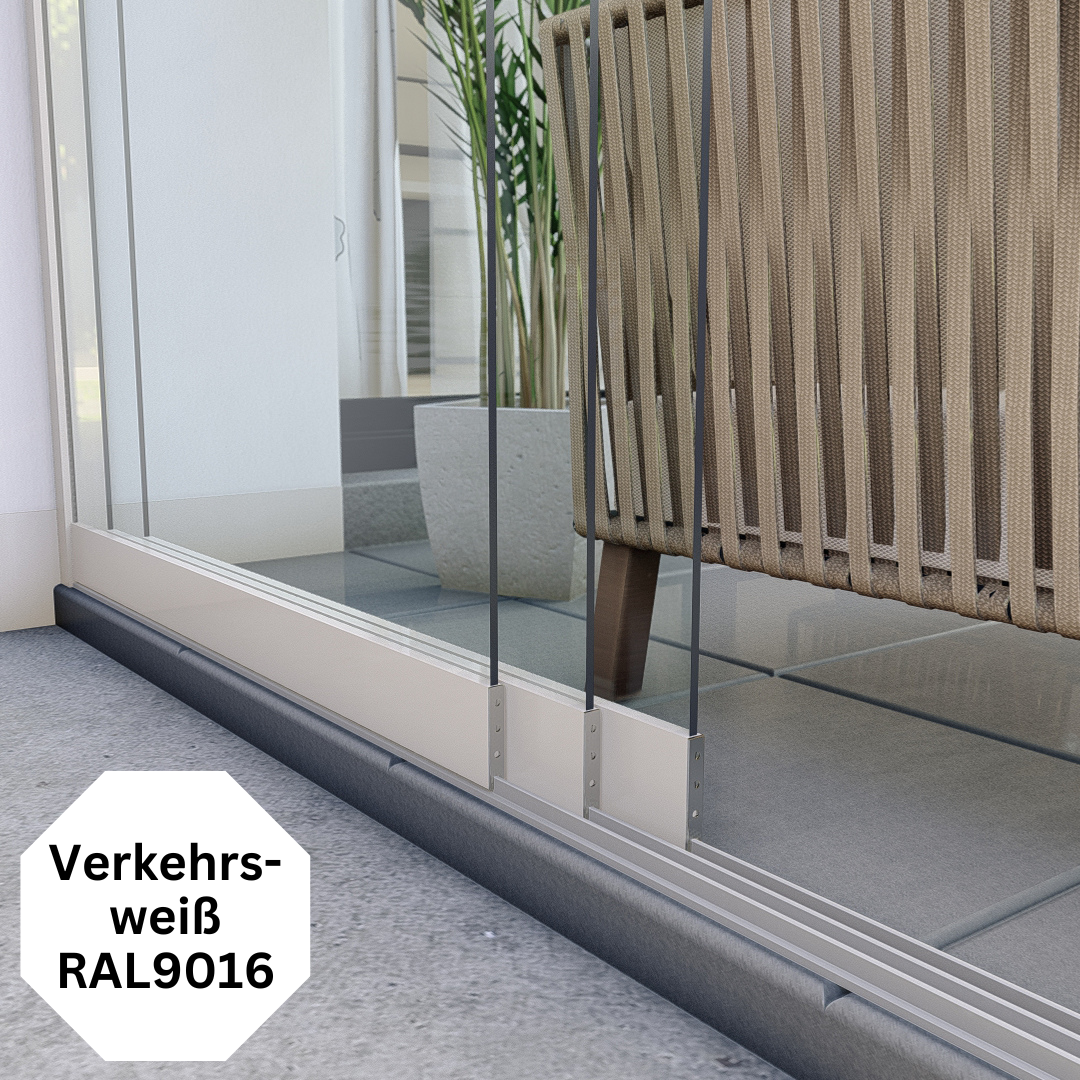 Glaschschiebewände Klarglas - Verkehrsweiß RAL9016